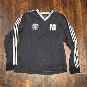 Navy Long Sleeve Soccer Jersey with Stripes